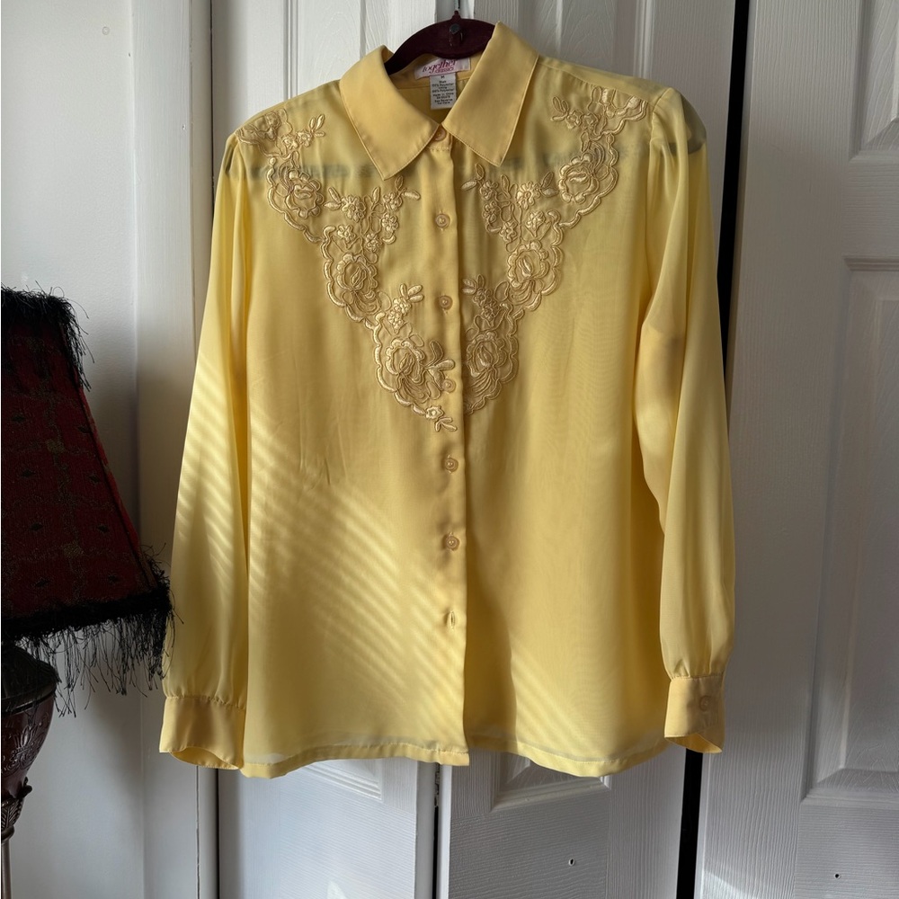Together Classics Yellow Embroidered Button-Down Blouse - Women's Collared Top
